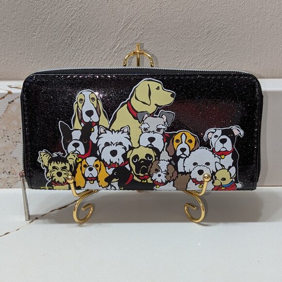 Marc Tetro dogs wallet. Glitter and dogs on black background. EUC! - Picture 1 of 4